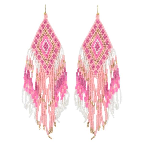 SEED BEAD AZTEC TASSEL DANGLE EARRING