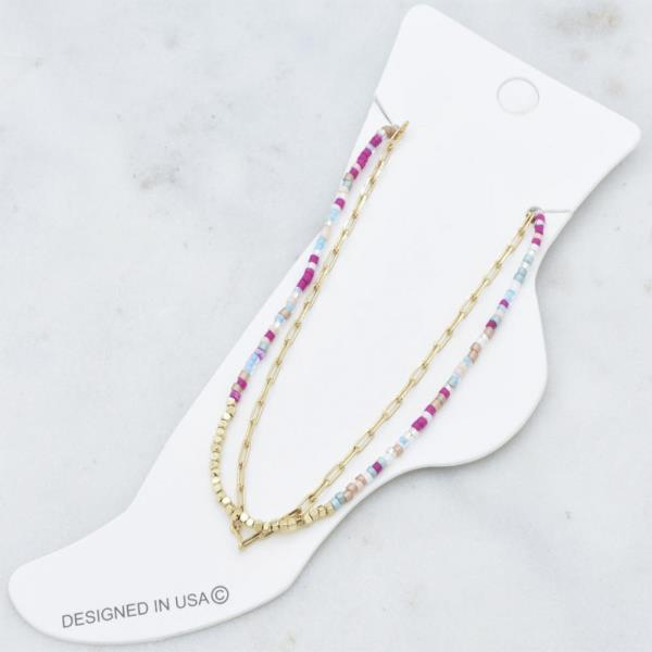 SEED BEAD METAL CHAIN ANKLET
