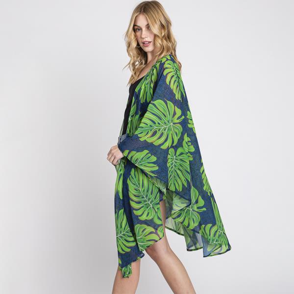 TROPICAL LEAVES PRINT SHAWL COVER UP