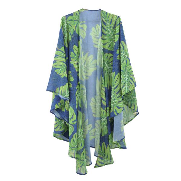 TROPICAL LEAVES PRINT SHAWL COVER UP