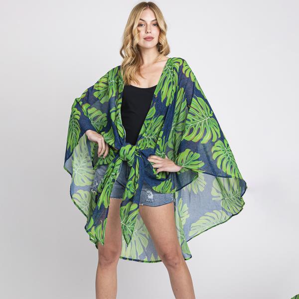 TROPICAL LEAVES PRINT SHAWL COVER UP