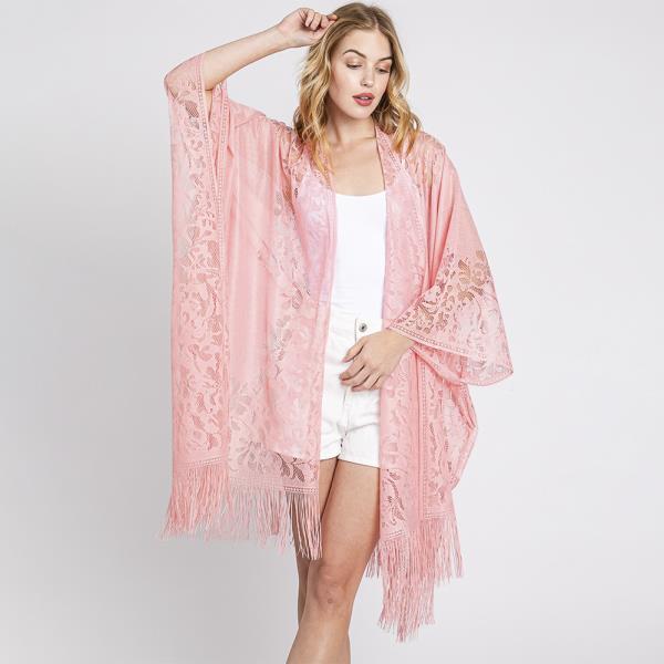 FLORAL LACE KIMONO WITH TASSEL