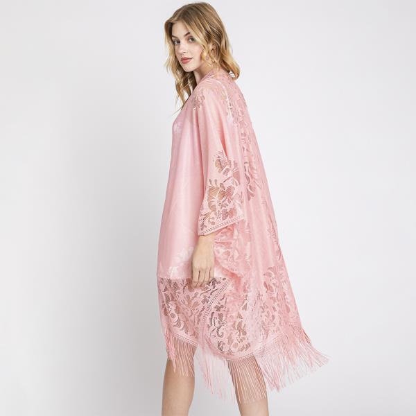 FLORAL LACE KIMONO WITH TASSEL