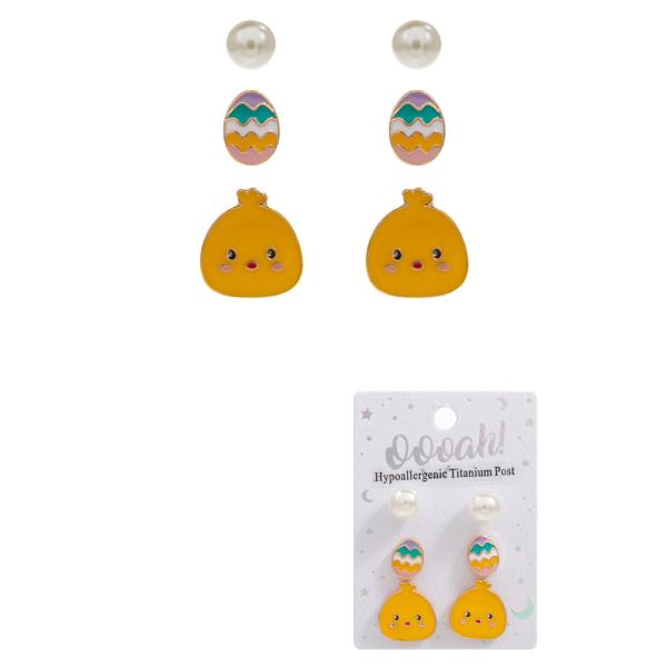 EGG WITH EASTER CHICK EARRING 3 PAIR SET