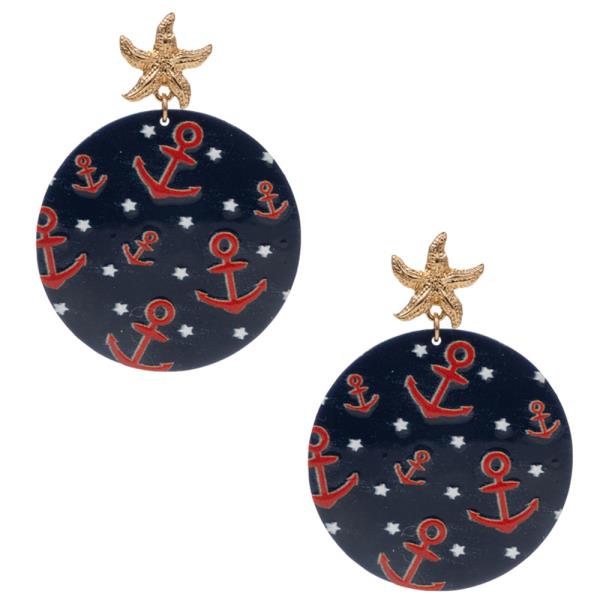 ROUND SHAPED SEA LIFE PATTERN PRINTED POST EARRING