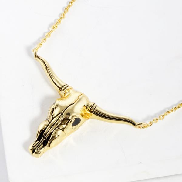 GOLD DIPPED COW SKULL PENDANT NECKLACE