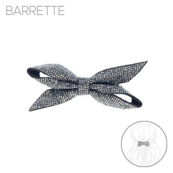 RHINESTONE RIBBON BOW SUEDE BARRETTE HAIR PIN