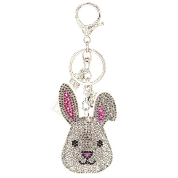 RHINESTONE RABBIT KEYCHAIN WITH TASSEL