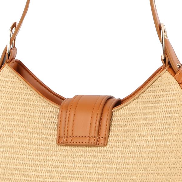 CHIC BUCKLE STRAW TWO TONE SHOULDER BAG