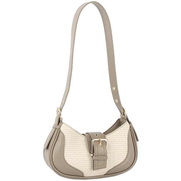 CHIC BUCKLE STRAW TWO TONE SHOULDER BAG