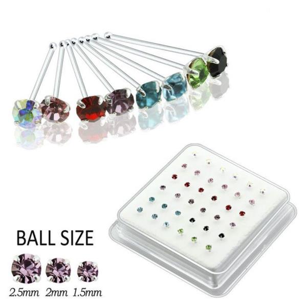 1.5 MM CZ STONE STERLING SILVER NOSE STUD WITH BALL TIP (36 PC)
