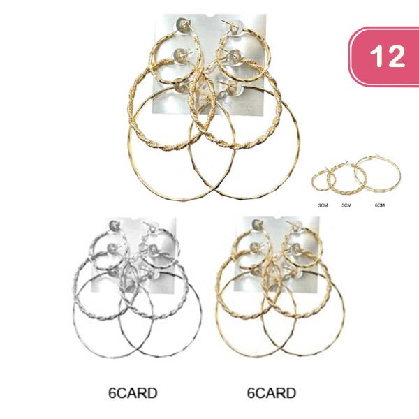 3PAIR TEXTURED HOOP EARRING (12 UNITS)