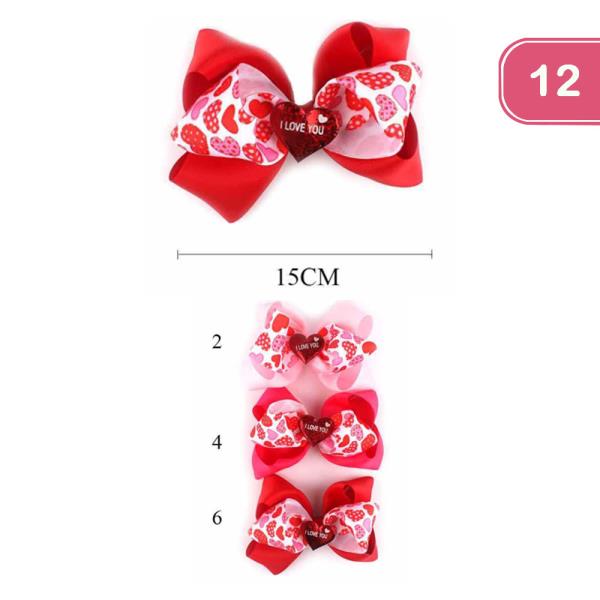 VALENTINES DAY HAIR BOW CLIP (12 UNITS )