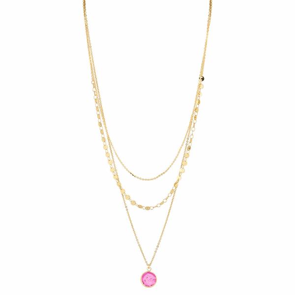 ROUND CRYSTAL CHARM PENDANT LAYERED NECKLACE