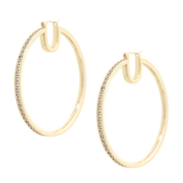 14K GOLD/WHITE GOLD DIPPED PIN CATCH HOOP CZ EARRING