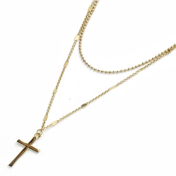 2 LAYERED METAL CHAIN CROSS PENDANT NECKLACE