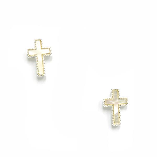 MOTHER OF PEARL CROSS STUD EARRING