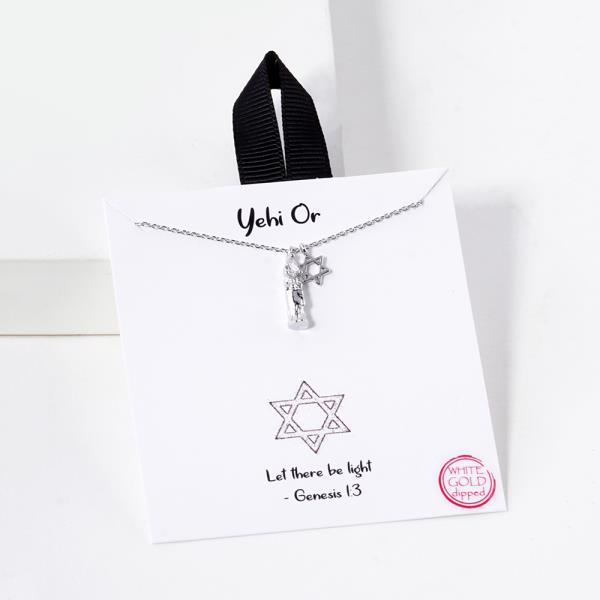 18K GOLD RHODIUM DIPPED YEHI OR LET THERE BE LIGHT STAR OF DAVID GENESIS 1:3 NECKLACE