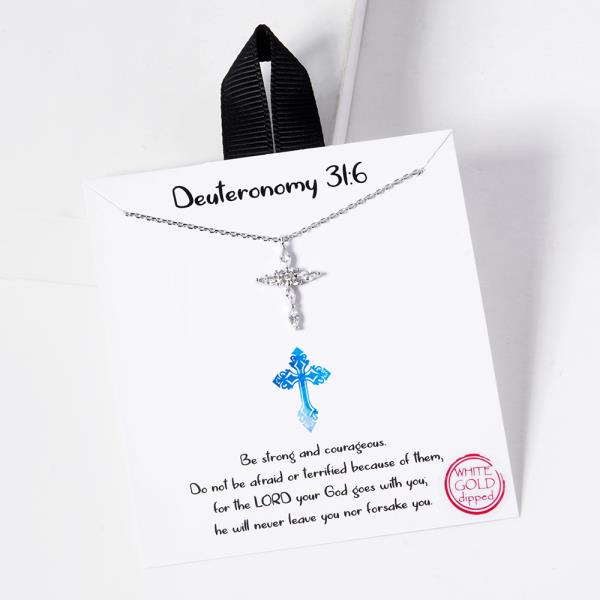18K GOLD RHODIUM DIPPED DEUTERONOMY 31:6 CROSS NECKLACE