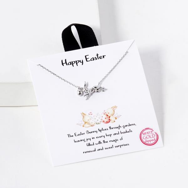 18K GOLD RHODIUM DIPPED HAPPY EASTER RABBIT NECKLACE