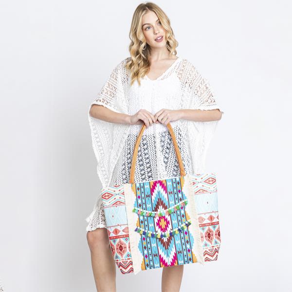 BOHO PRINT FRINGE TOTE BAG