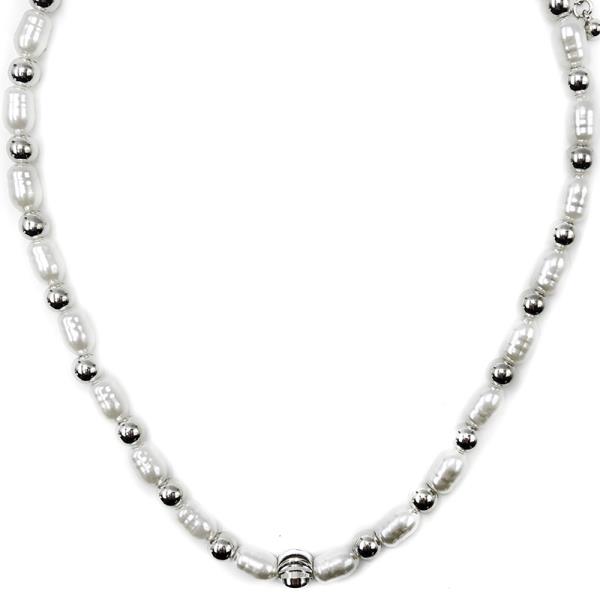 METAL BALL & PEARL MIX SHORT NECKLACE