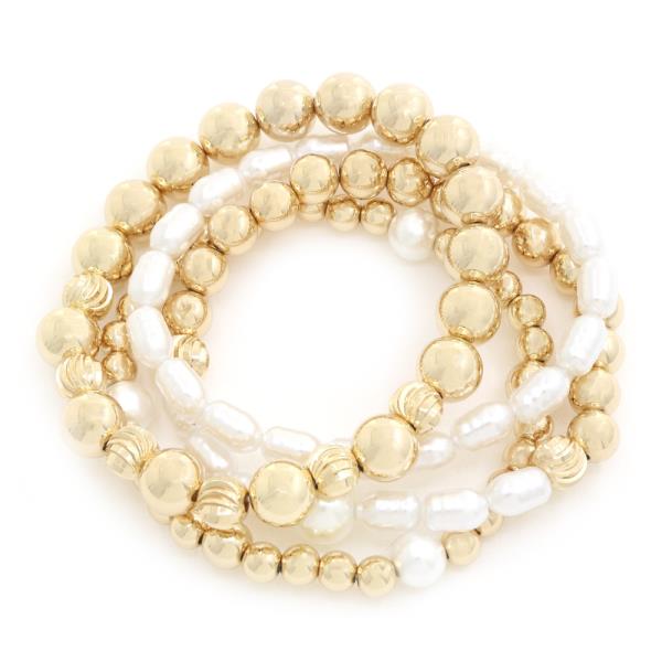 4 LAYER PEARL MIX STRETCH BRACELET