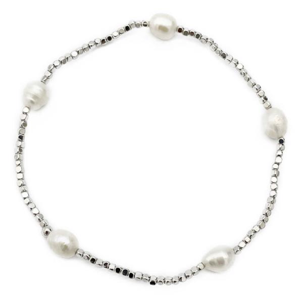 PEARL & METAL BEAD MIX STRETCH BRACELET