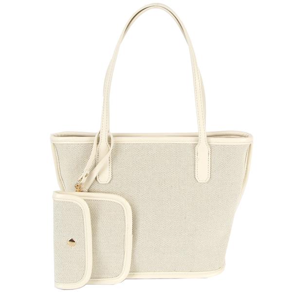 2IN1 TWO TONE TEXTURED TOTE BAG WITH POUCH SET