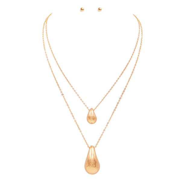 DOUBLE TEARDROP DOME PENDANT NECKLACE