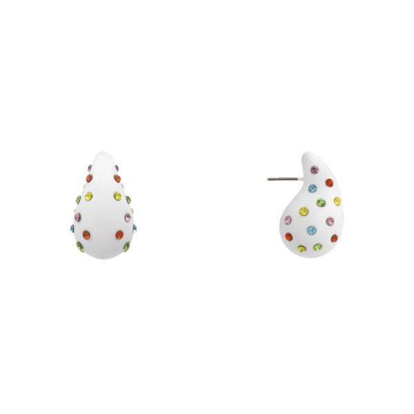 COLOR METAL RHINESTONE TEARDROP DOME EARRING