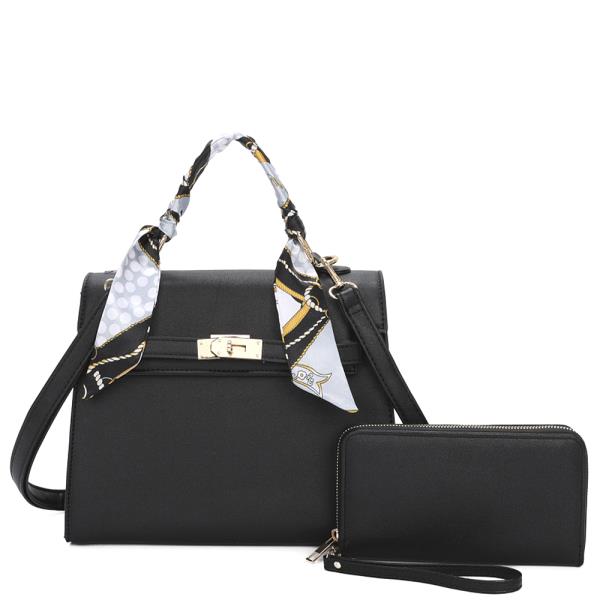 2IN1 CHIC SCARF HANDLE SATCHEL BAG WITH WALLET SET