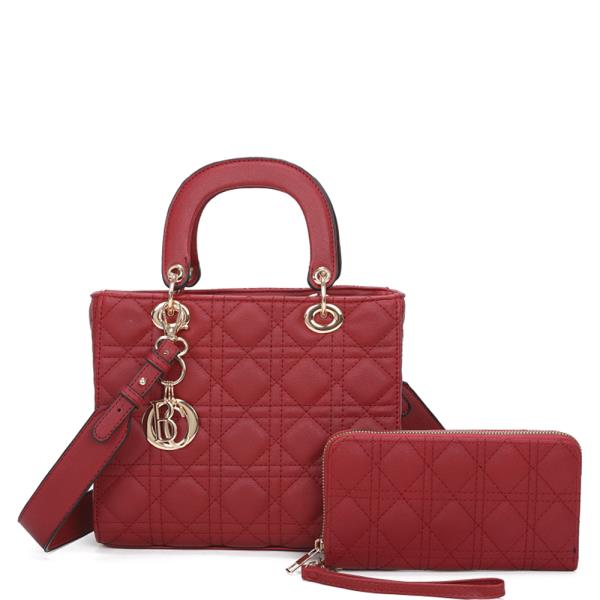 2IN1 CHIC QUILT DESIGN SATCHEL BAG WITH WALLET SET