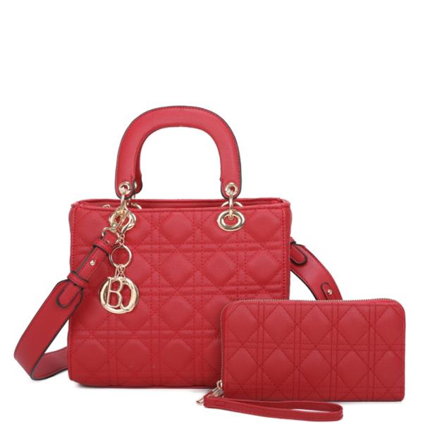 2IN1 CHIC QUILT DESIGN SATCHEL BAG WITH WALLET SET