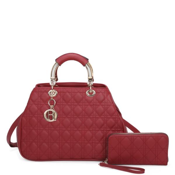 2IN1 QUILT PATTERN FASHION SATCHEL BAG WITH WALLET SET