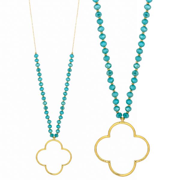 GLASS METAL CLOVER LONG NECKLACE