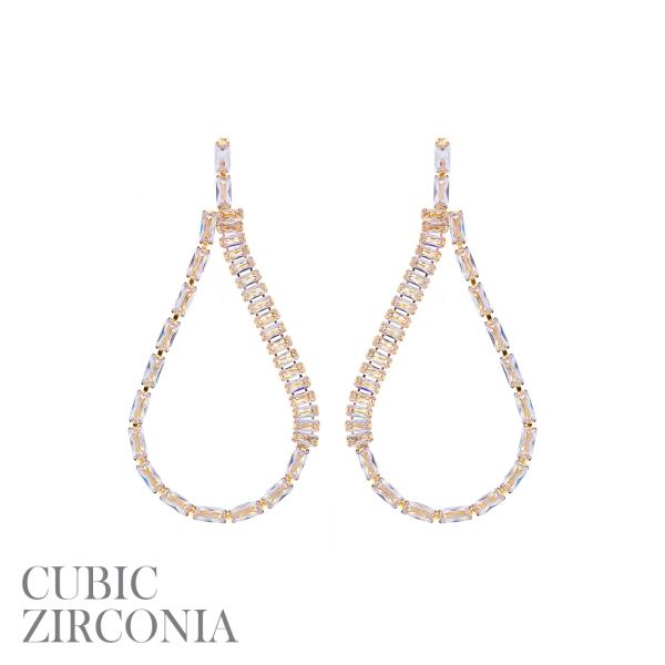 BAGUETTE CZ TEARDROP EARRING