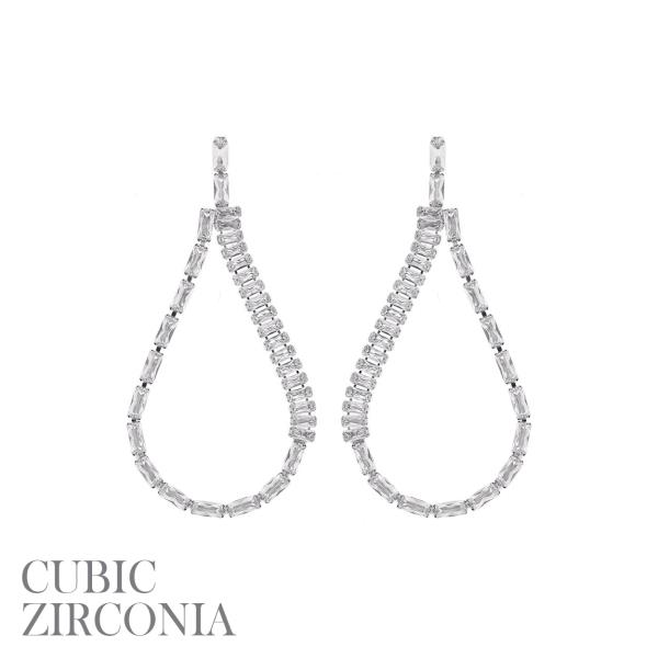 BAGUETTE CZ TEARDROP EARRING