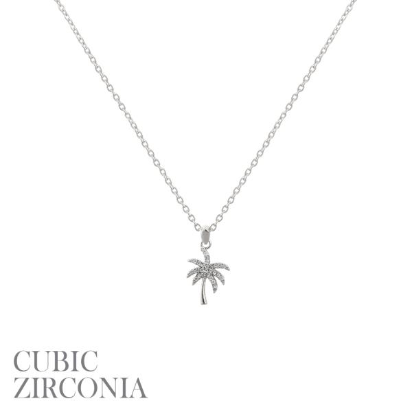 CZ TINY PALM TREE PENDANT NECKLACE