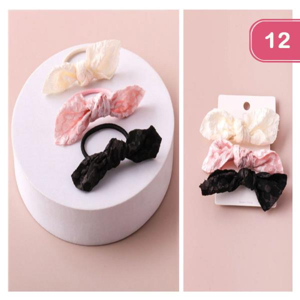 LACE FLORAL BOW HAIR TIES (12 UNITS)