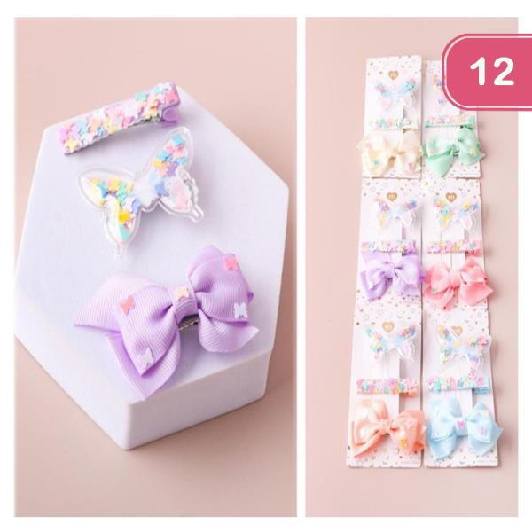 BUTTERFLY CONFETTI BOW CLIP SET (12 UNITS)