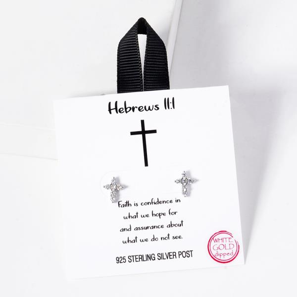 18K GOLD RHODIUM DIPPED HEBREWS 11:1 CROSS EARRING