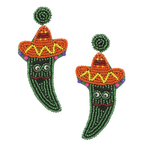 SEED BEAD CINCO DE MAYO PEPPER HAT EARRING