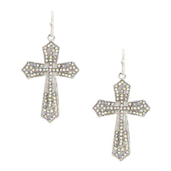 CROSS RHINESTONE DANGLE EARRING