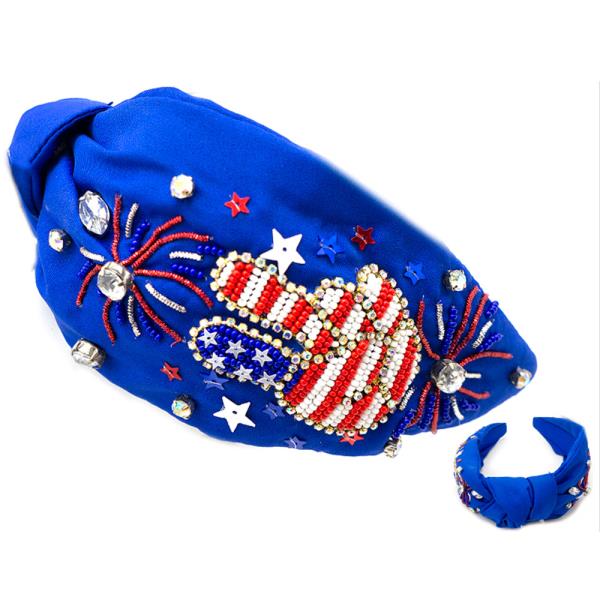 SEED BEAD PATRIOTIC V FIREWORKS HEADBAND