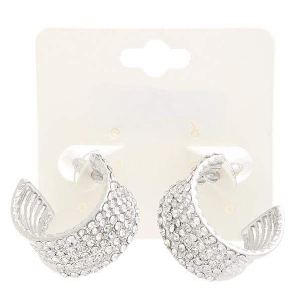 WIDE RHINESTONE METAL HOOP EARRING