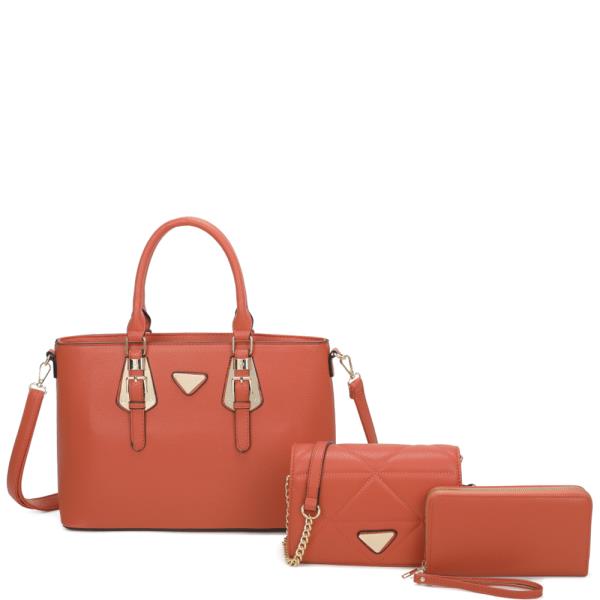 3IN1 SMOOTH SATCHLE W CROSSBODY AND WALLET SET