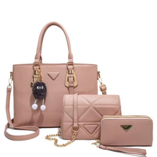 3IN1 SMOOTH SATCHLE W CROSSBODY AND WALLET SET