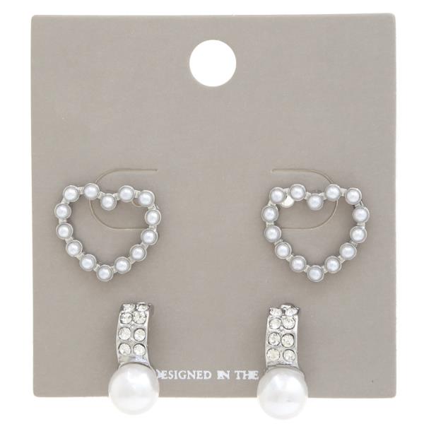 PEARL HEART EARRING 2 PAIR SET