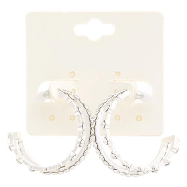 DOUBLE HOOP RHINESTONE METAL EARRING
